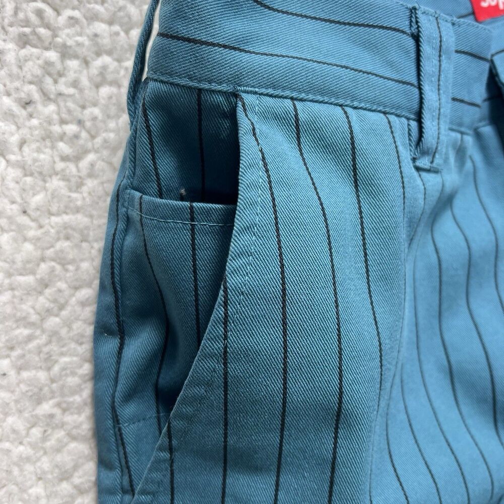 Supreme Striped Chino Work Pants Men's 30x26 Teal‎ Raw Hem  Cropped Streetwear - Picture 5 of 13